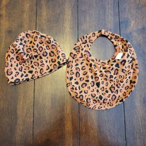 Tiny Cottons leopard print hat and bib set